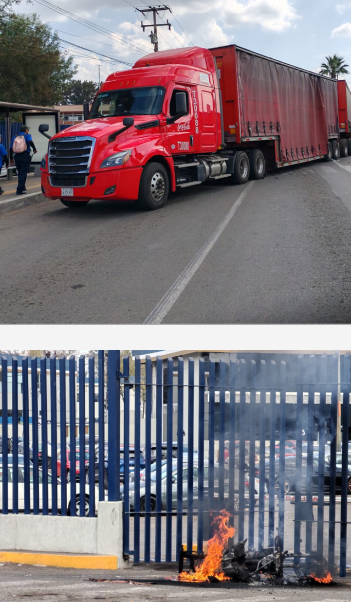 Comuneros de Carapan qu3man motopatrulla de la GC afuera de la FGE en Morelia 